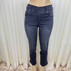 SPANX Pull-On Straight Leg Ankle Jeans Mid Rise Stretch Denim Petite MD Gray